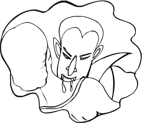 Vampire Dracula Bites A Girl'S Neck Coloring Page